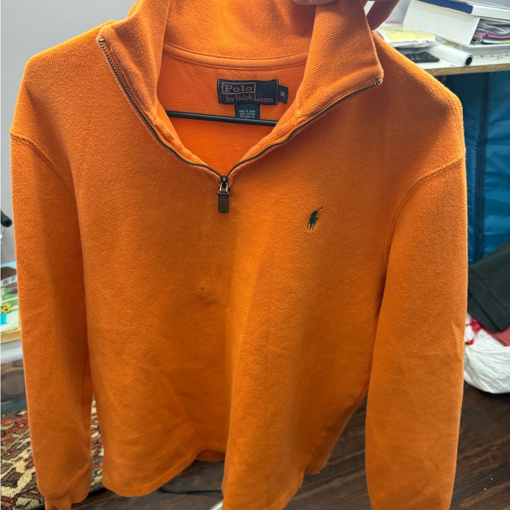 Ralph Lauren Men's Vibrant Orange Zip-Up Sweater
